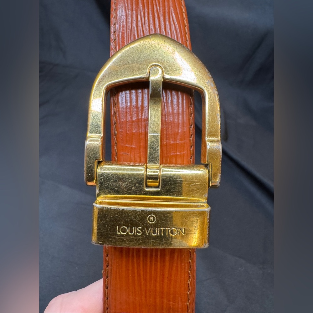 Louis Vuitton EPI Leather Cognac Brown Gold Buckle Belt - Picture 2 of 16